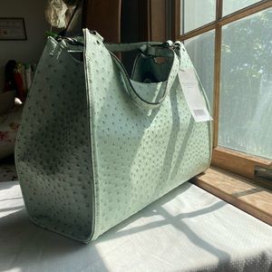 Mint Green Ostrich Print Shoulder Bag